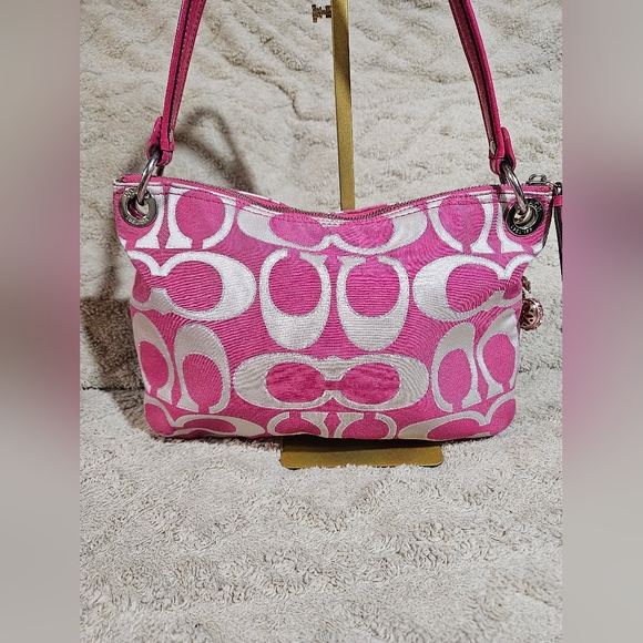 💖Coach Pink, Silver and White Shoulder Bag SET w/Wallet, Cherry Charm & Hanger - Picture 16 of 16